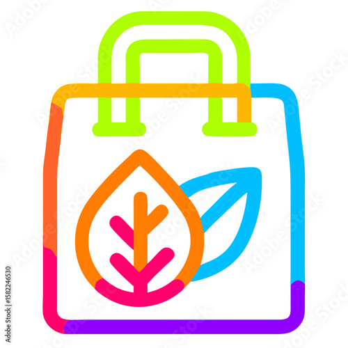 Eco-Friendly Shopping Bag Icon with Leaves Symbol for Sustainability Blogs, Environmental Awareness Websites, Green Lifestyle Content, Eco-Conscious Marketing, and Social Media Campaigns  
