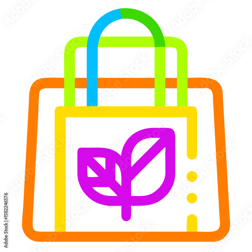Eco-Friendly Shopping Bag Icon in Vibrant Colors for Sustainable Lifestyle Blogs, Environmental Awareness Websites, Green Initiatives, and Educational Content  