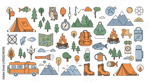Outdoor adventure camping gear mountain forest nature travel elements