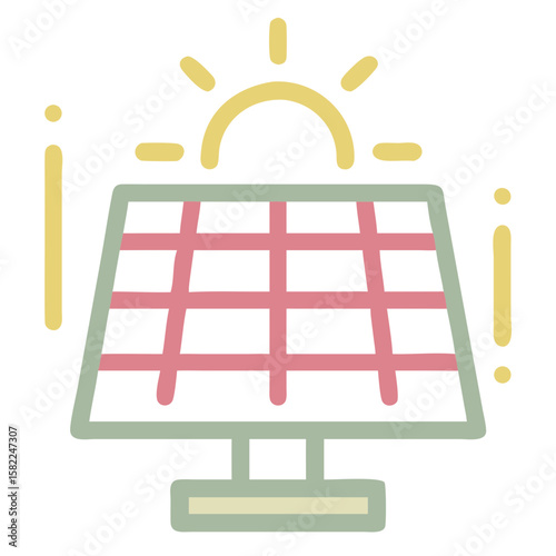 Solar Panel Icon with Sunlight Rays for Renewable Energy Blogs, Climate Awareness Websites, Sustainable Living Resources, and Eco-Friendly Initiatives  