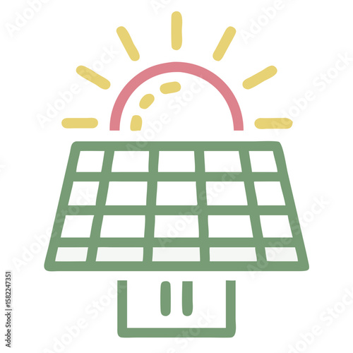 Solar Panel Illustration with Sun Symbolizing Renewable Energy for Eco-Friendly Blogs, Green Technology Websites, Sustainable Living Articles, and Environmental Awareness Content  