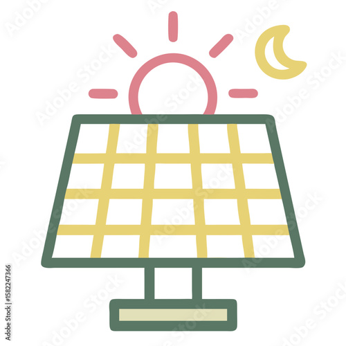 Solar Energy Icon with Sun and Moon Symbol for Sustainability Blogs, Eco-Friendly Websites, Renewable Energy Materials, and Environmental Awareness Content  