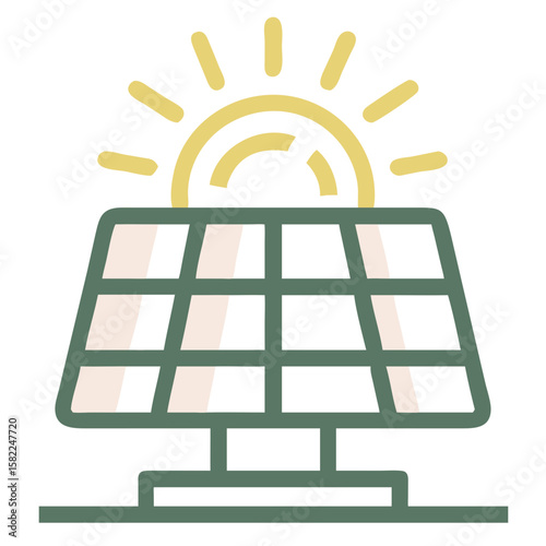 Solar Panel with Sun Rays Icon for Environmental Awareness, Renewable Energy Blogs, Sustainability Websites, and Clean Technology Promotion  