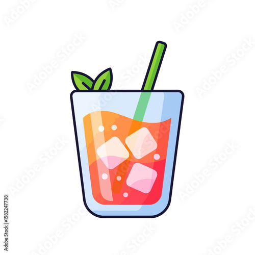 Refreshing iced beverage in a glass with a straw and mint garnish.