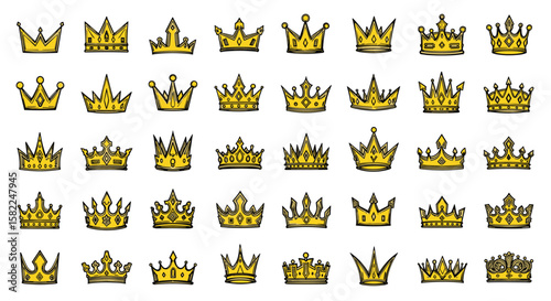 Collection of golden ornate royal headwear symbols for regal recognition and elite status