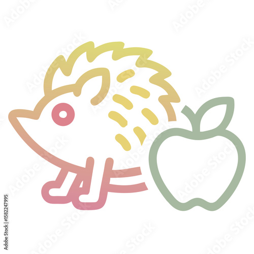 Hedgehog and Apple Illustration with Soft Pastel Colors for Educational Material, Children's Books, Blog Content, and Vegan Lifestyle Websites  