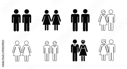 Diverse couple icons representing different relationships and unions