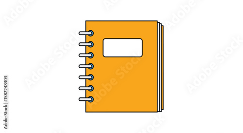Open notebook with spiral binding and blank label on the front cover