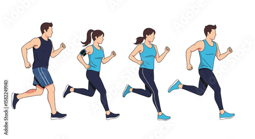 Active people running together outdoors morning exercise fitness lifestyle healthy activity