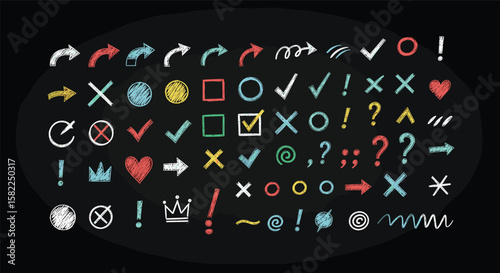 Collection of hand drawn chalkboard icons for design and presentations