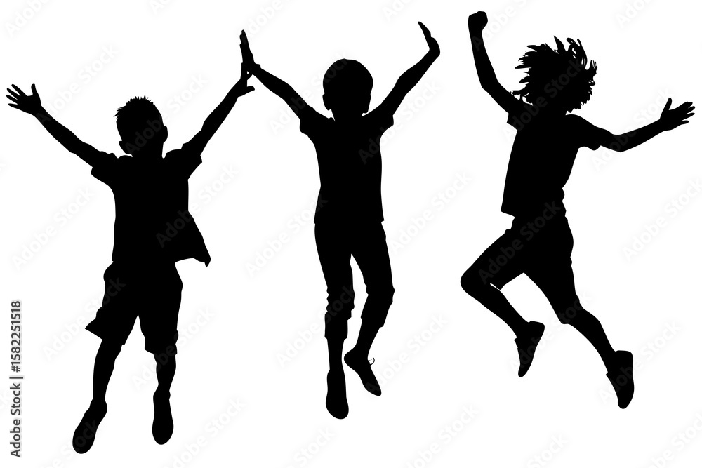 Fototapeta premium Jumping children silhouettes express joy, freedom