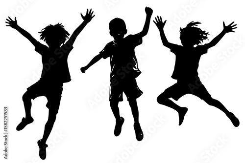 Jumping children silhouettes show youthful energy