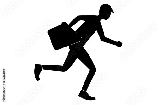 Silhouette runs with briefcase, urgent business.