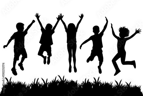 Jumping children silhouettes celebrate freedom joy