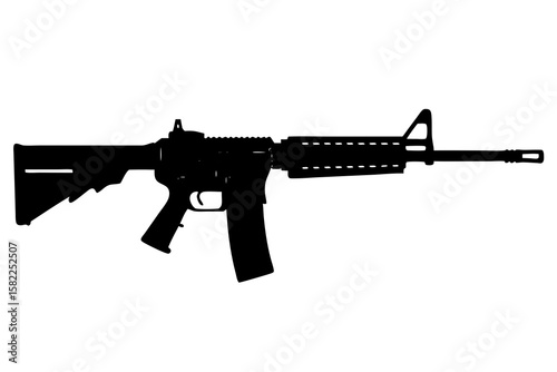 Rifle silhouette displays a modern assault weapon