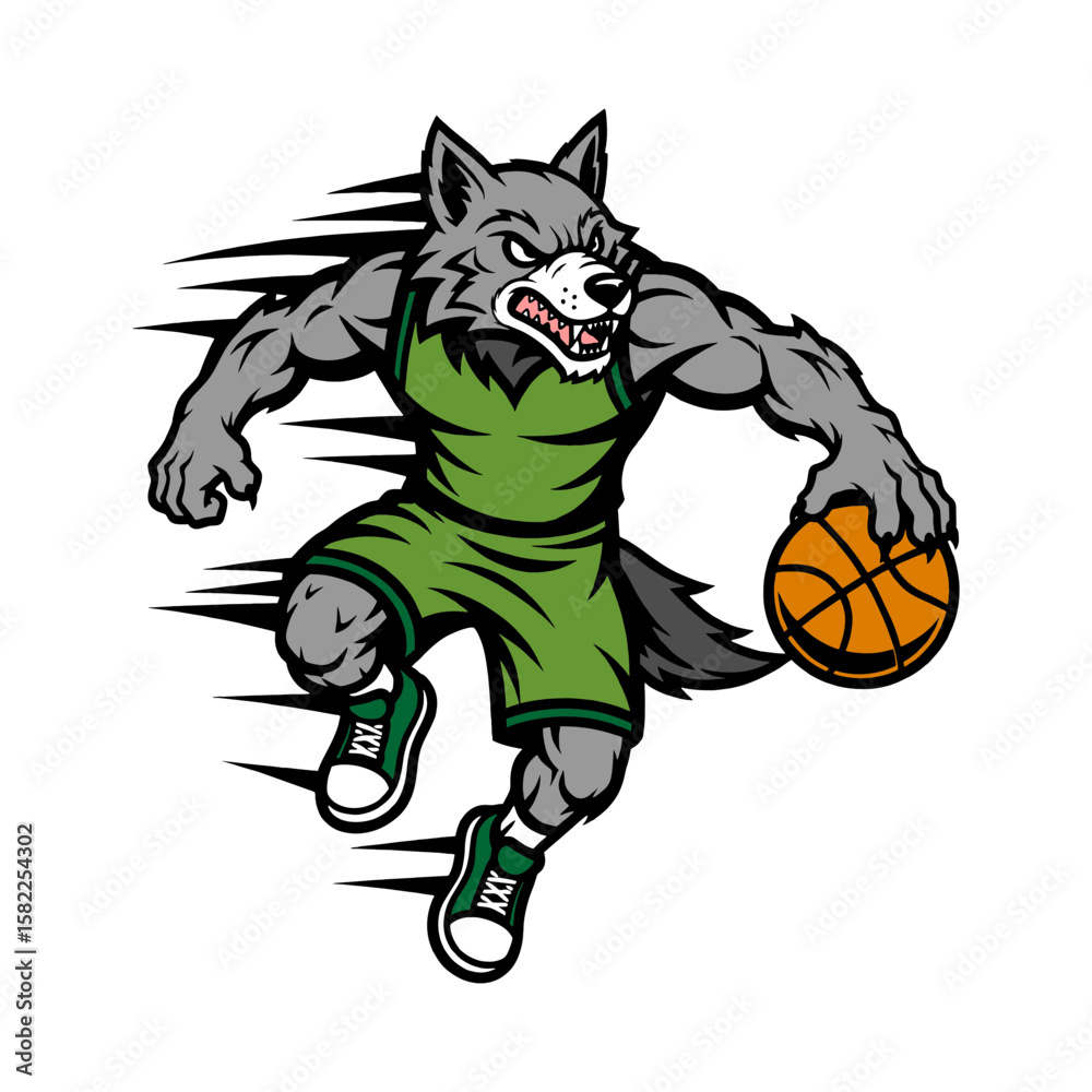 Fototapeta premium wolf with basket ball vector illustration mascot logo