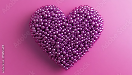A vibrant heart shape formed from many small, glossy,  pink spheres