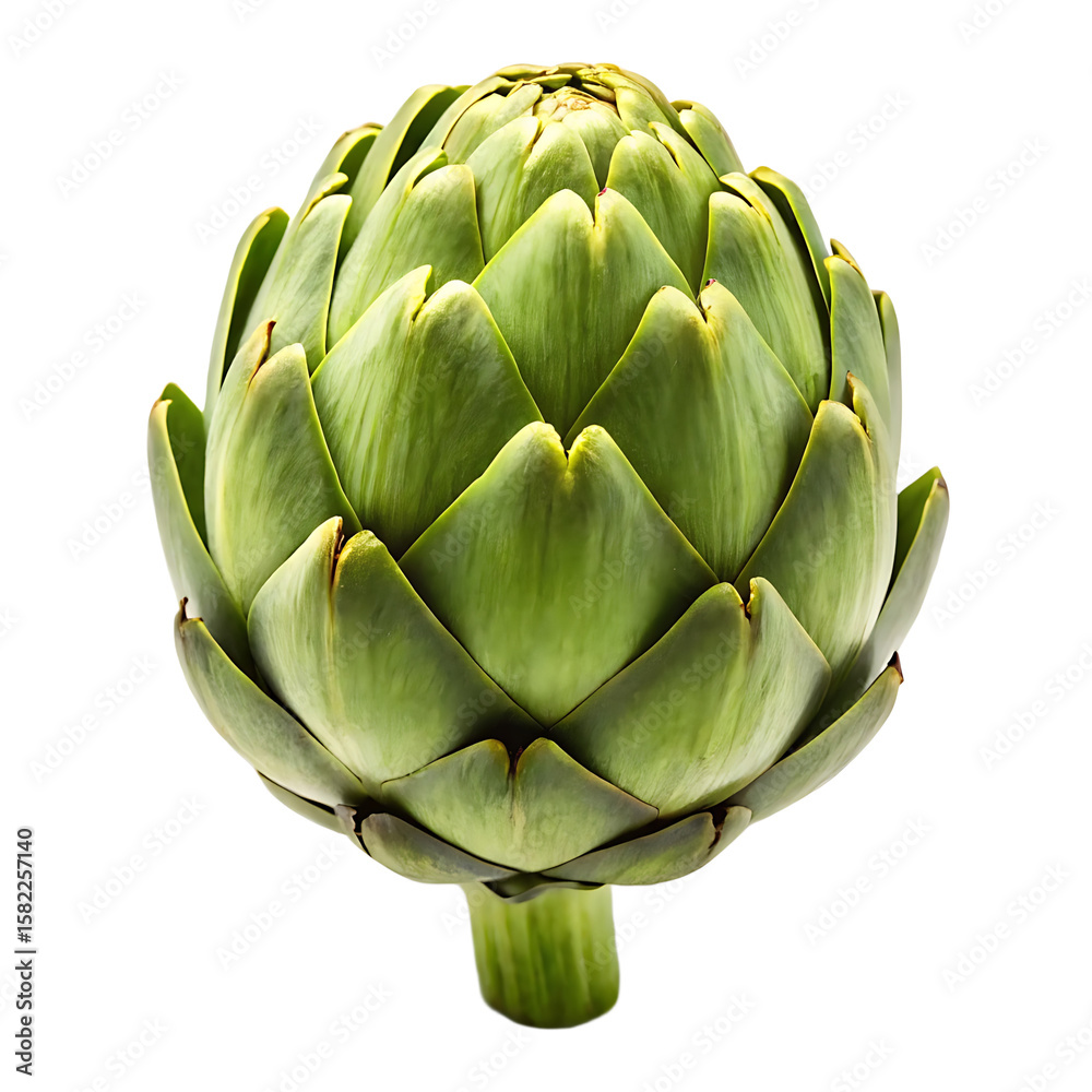 Obraz premium Fresh green artichoke with thick stem isolated on transparent background