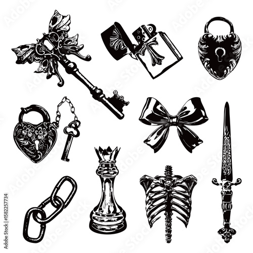 Gothic elements tattoo vector