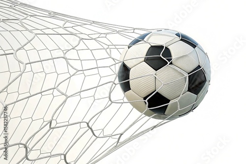 Soccer ball or Football ball in the net isolated on white background, Soccer Ball Hitting the net PNG Images on White Background