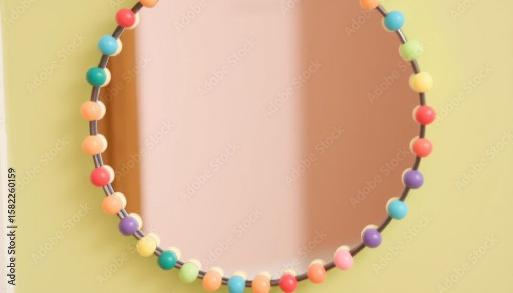 Obraz premium Colorful beaded mirror with a round design in a soft, neutral setting
