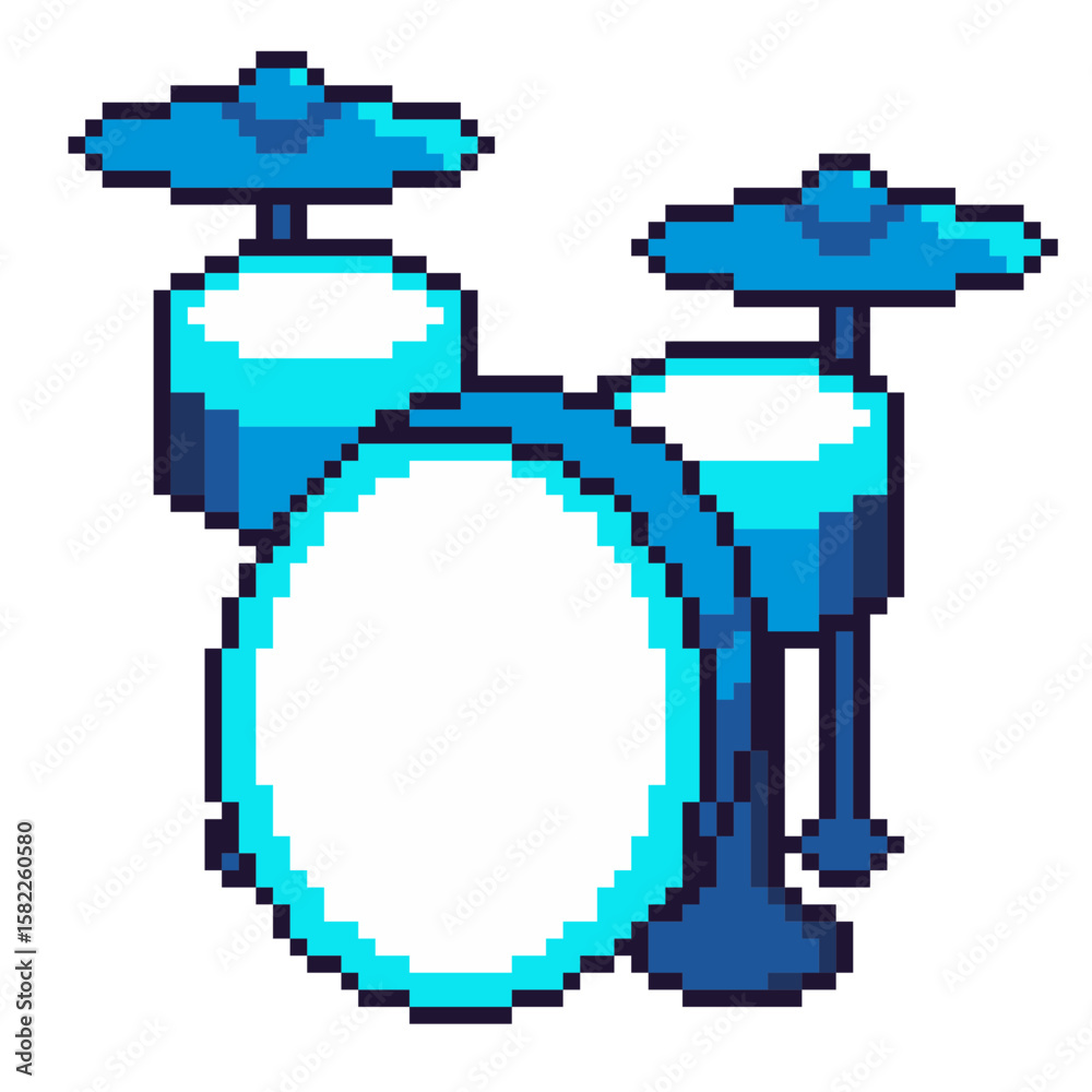 Fototapeta premium Cyan Blue Drum Kit, Isometric Pixel Art Icon, Isolated