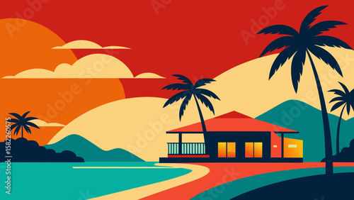 tropical beach with palm trees