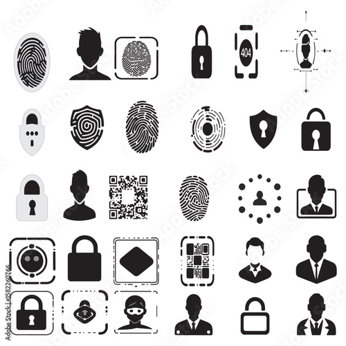 Vector illustration icon set for web design with Secret, code, access, business, energy, and ecology symbols