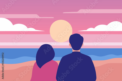 Romantic couple silhouette on the beach at sunset, a symbol of love and family
