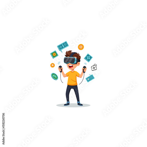 Boy with VR Headset Gaming