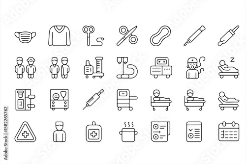Medical Health Icons for Care, Treatment, and Health Equipment Use