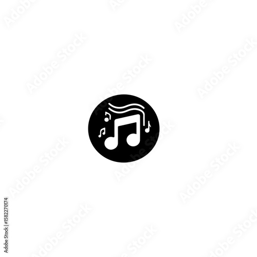 Black music note icon evoking joyful rhythm and melody in a minimalist graphic design