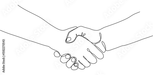 Continuous linear drawing of handshake. Editable stroke. Vector illustration.