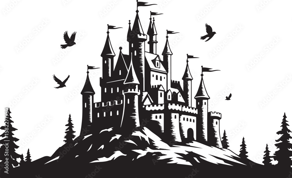 Obraz premium Medieval Castle Silhouette Set