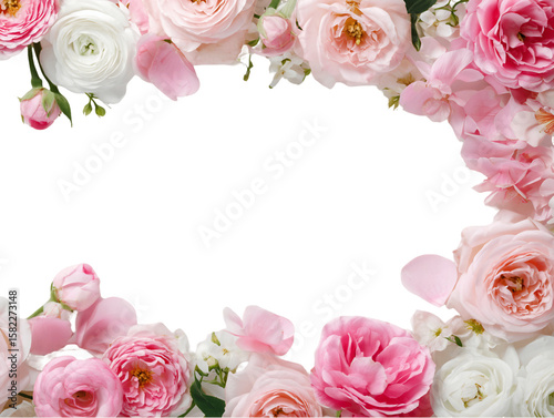 Pink and White Rose Frame on Transparent Background, PNG