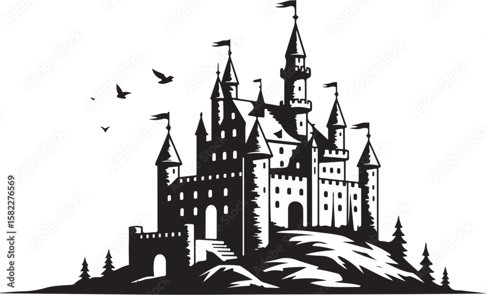 Obraz premium Medieval Castle Silhouette Set