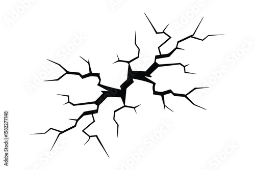 Wall crack Vector Black silhouettes, earthquake effect on white background
