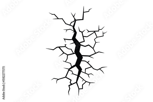Wall crack Vector Black silhouettes, earthquake effect on white background