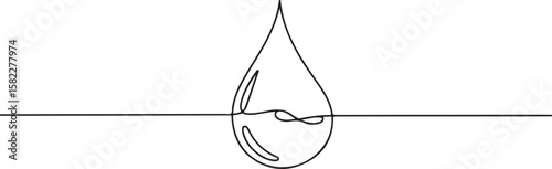 Continuous Line Art of Water Drop with Reflection on Surface Minimalist Style