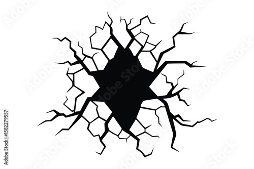 Distressed cracked wall vector silhouette on white background