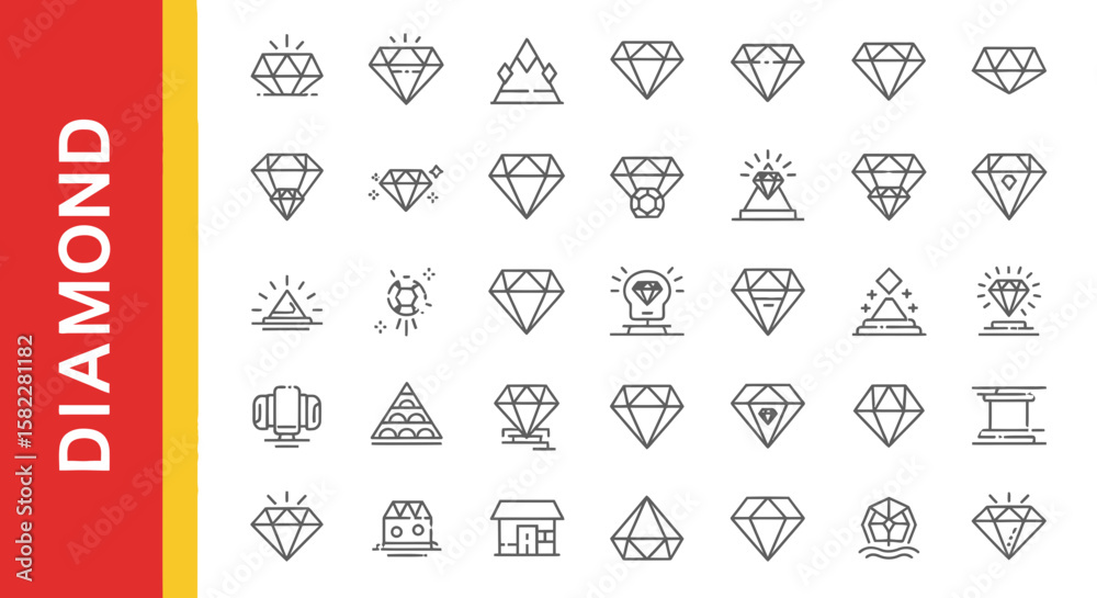 Fototapeta premium Diamond Gemstone Line Icons Luxury Jewelry Graphic Elements Set One