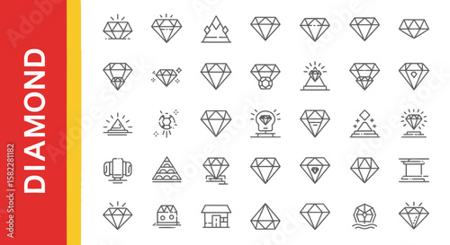Diamond Gemstone Line Icons Luxury Jewelry Graphic Elements Set One