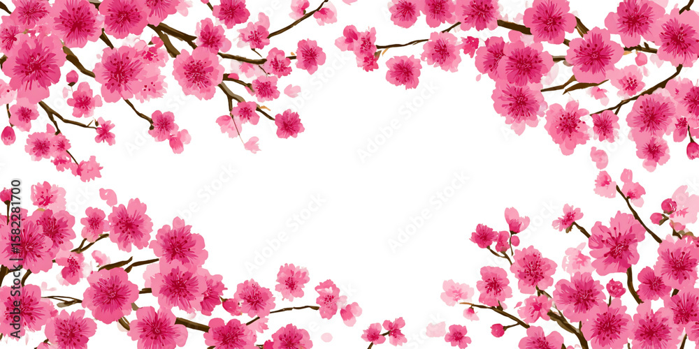 Fototapeta premium Pink Cherry Blossoms Frame on Transparent Background, PNG