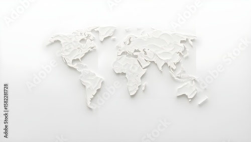 A white world map isolated on white background