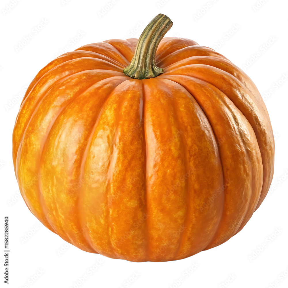 Obraz premium A single ripe orange pumpkin with a green stem isolated on transparent background