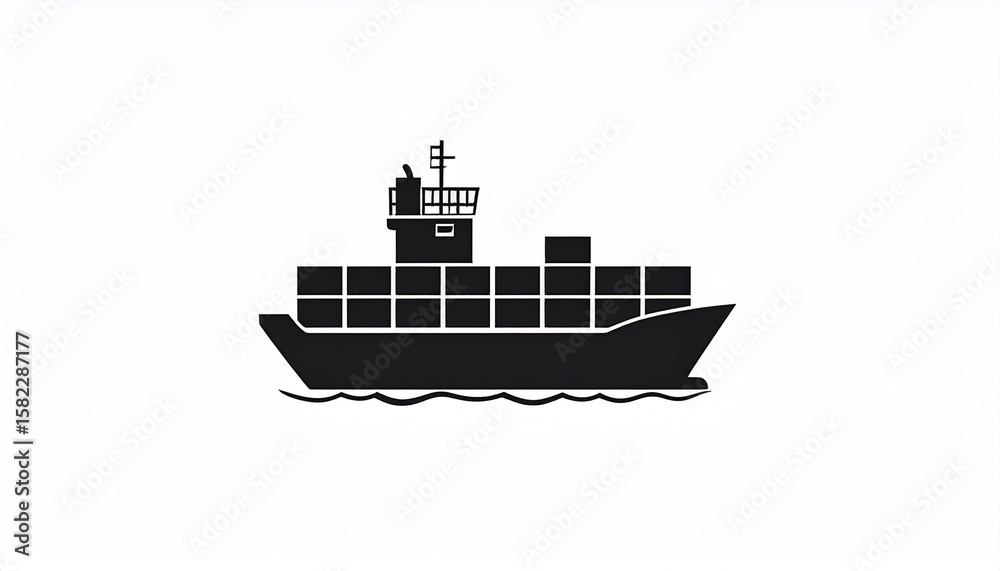 Obraz premium Cargo Ship Silhouette, Minimal Vector