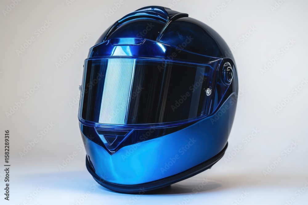 Fototapeta premium Blue Motorcycle Helmet Protection Gear Racing Safety Equipment Riders Headgear on white background. Generative AI