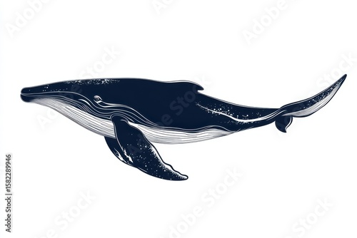 Blue Humpback Whale Ocean Wildlife Animal Sea Marine Life Aquatic Graphic Art on white background. Generative AI