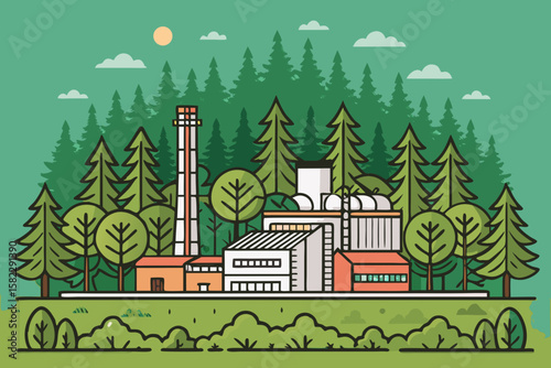Breathtaking Biomass Power Plant Surrounded Forest Bold Distinctive Style Photography Dramatic Intense Emotion Perfect for Social Media Content High-Impact Visual Communication Tool Creative Asset
