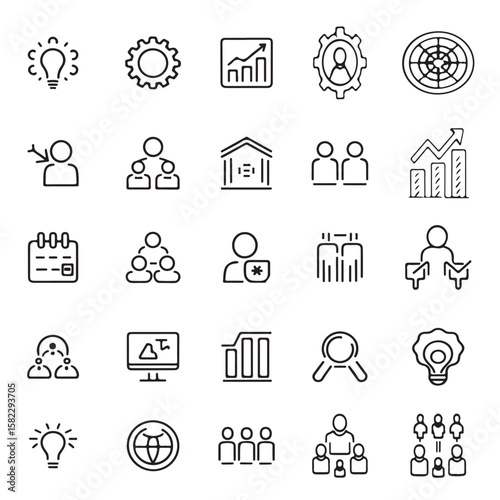 Set of 30 Core Values outline icons related to core values, integrity, innovation, growth, goal, trust, teamwork.
